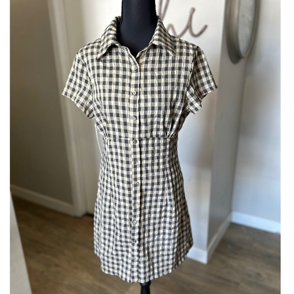 Princess Polly Motley Mini Dress Gingham Brown Check Shirtdress Size 8 New $65 - Picture 3 of 11